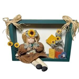 Rustic Farmhouse Doll Display Shadow Box Sunflower Country Decor